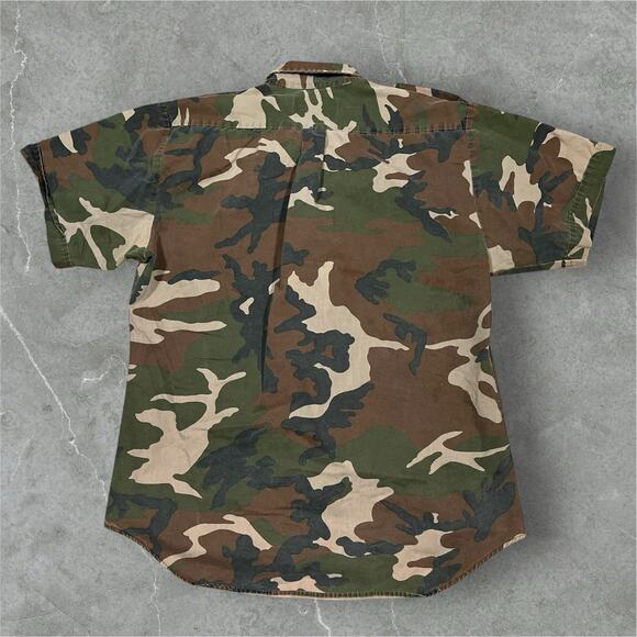 VTG Winchester Short Sleeve Camo Shirt Medium Padded Shoulder Embroidered Duck - Picture 2 of 7